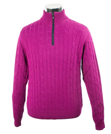 Raspberry color, wool long sleeve sweater with 1/4 zipper